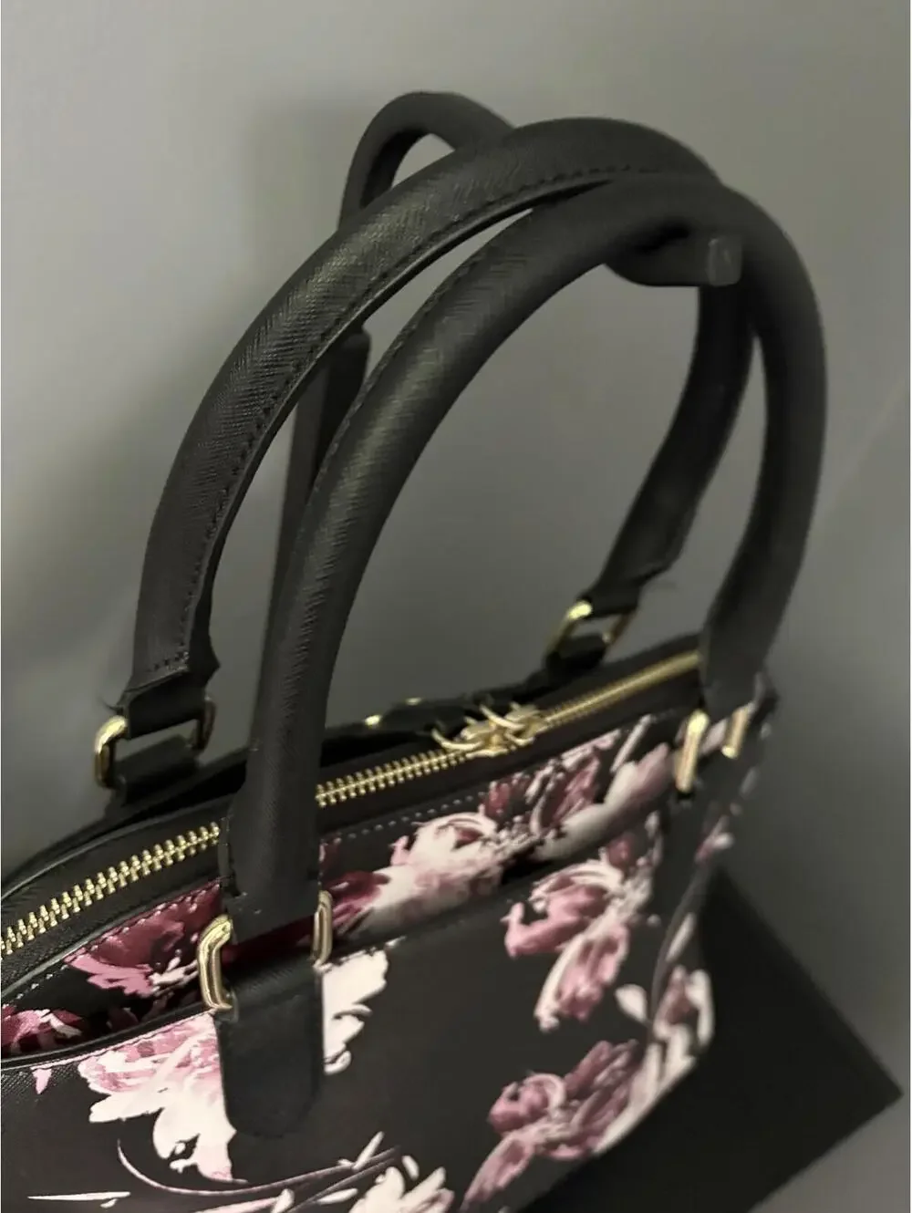 Karl Lagerfeld Paris Saffiano Floral Dome Satchel Handbag - Black & Pink